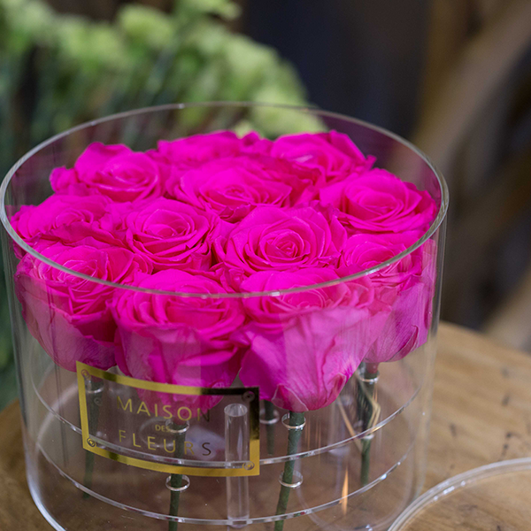 Boite-12-roses-fuschia-eternelles-fleuriste-paris-5eme-maison-des-fleurs